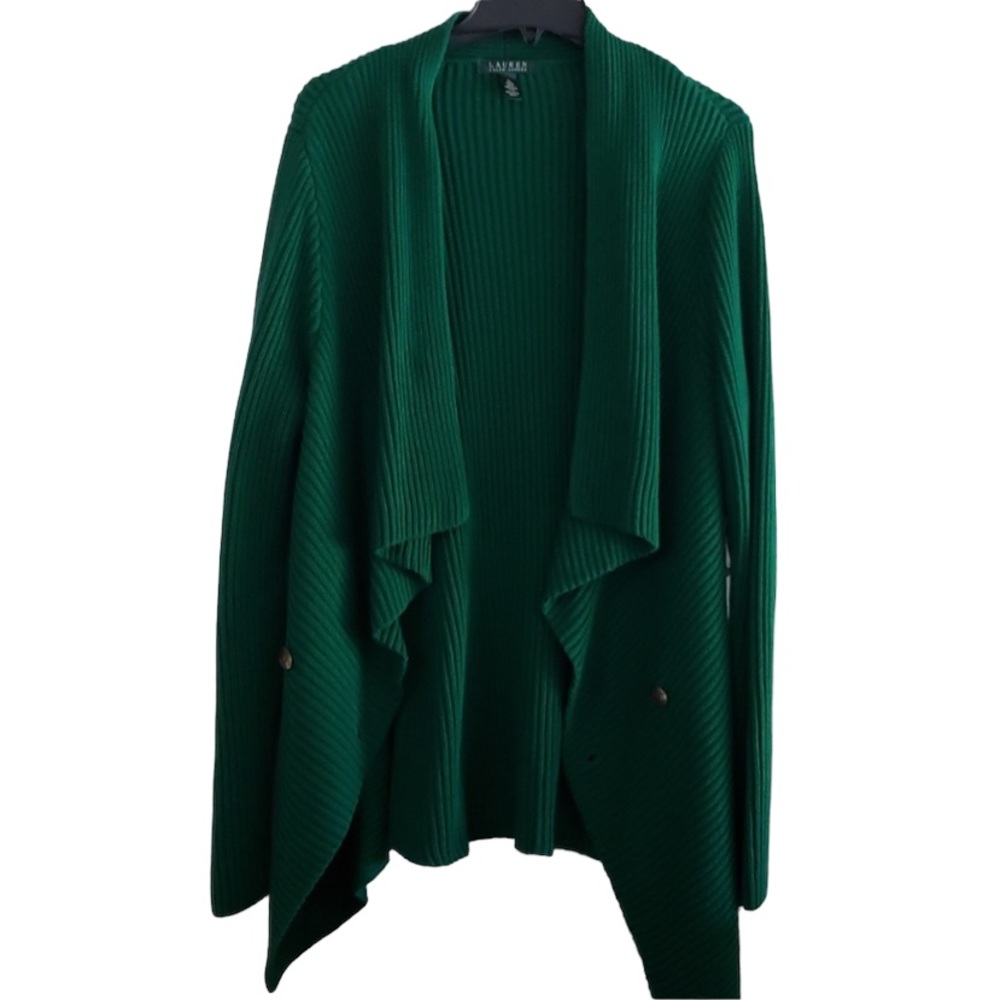 Lauren Ralph Lauren Green heavy knit cardigan size medium. Like new